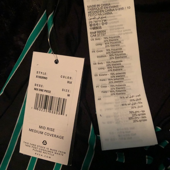 Rvca green and black striped one piece swimsuit size m NWT - Picture 5 of 9